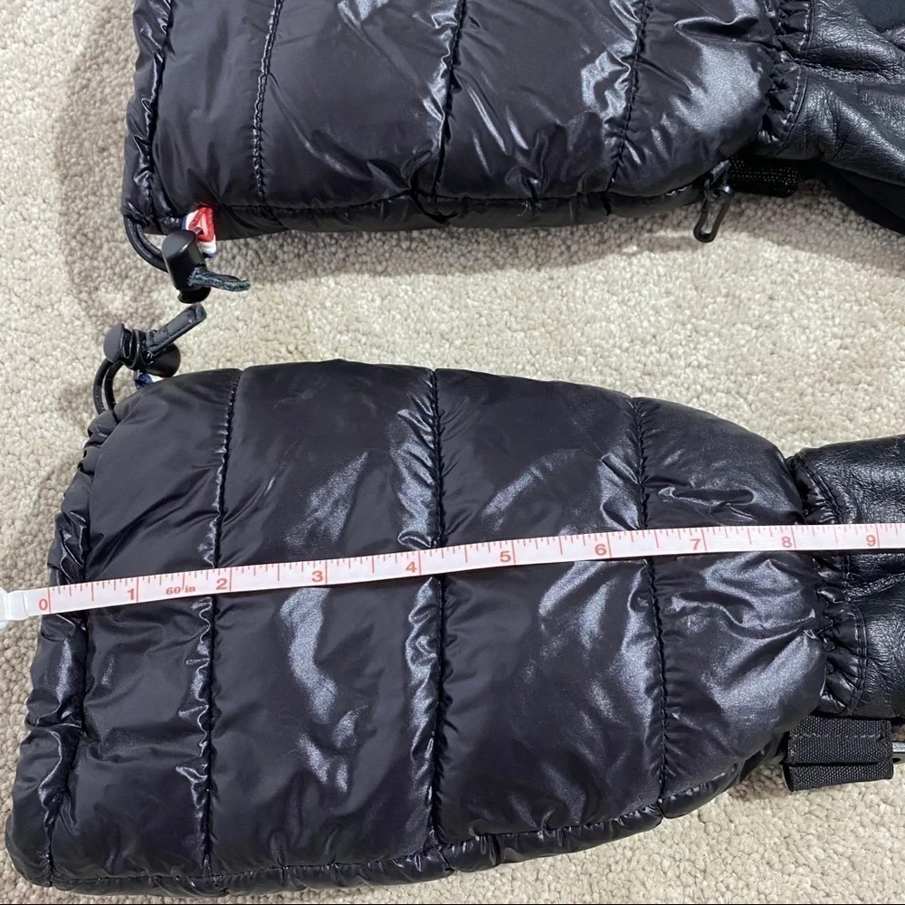 MONCLER Black Long Leather down Puffer Gloves